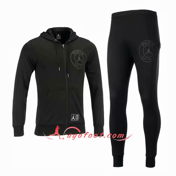 Ensemble Sweat A Capuche Survetement Jordan PSG Noir -02 Floqué 2018 2019