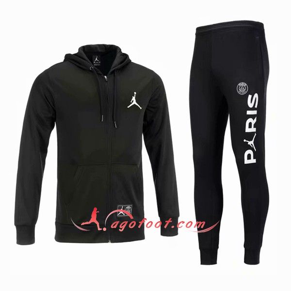 Ensemble Sweat A Capuche Survetement Jordan PSG Noir -03 Floqué 2018 2019