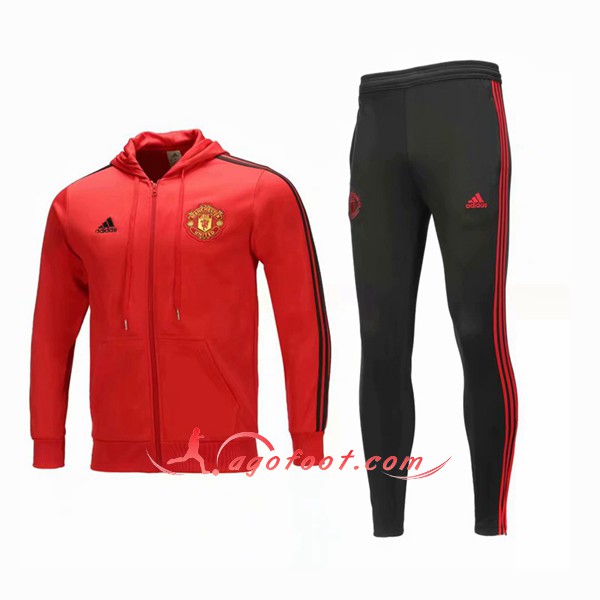 Ensemble Sweat A Capuche Survetement Manchester United Rouge Floqué 2018 2019