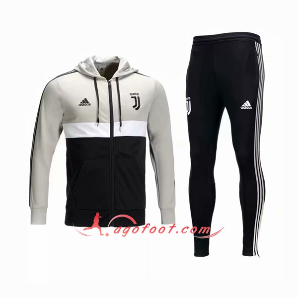 Ensemble Sweat A Capuche Survetement Juventus Noir Gris Blanc Floqué 2018 2019