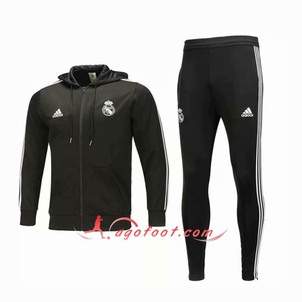 Ensemble Sweat A Capuche Survetement Real Madrid Noir Floqué 2018 2019