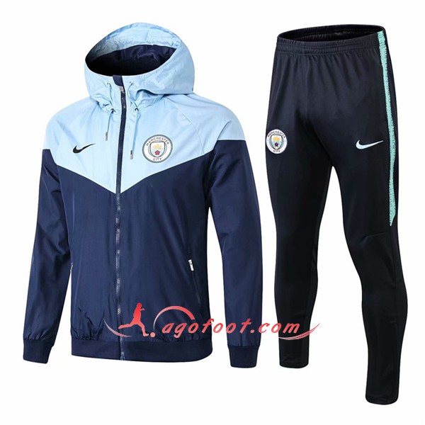 Ensemble Sweat A Capuche Survetement Manchester City foncé Bleu Floqué 2018 2019