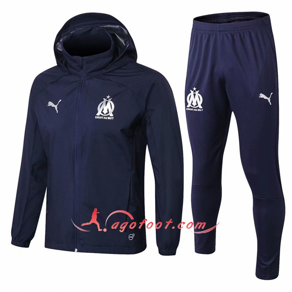 Ensemble Sweat A Capuche Survetement Marseille OM foncé Bleu Floqué 2018 2019