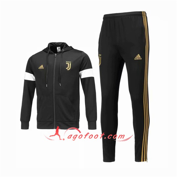 Ensemble Sweat A Capuche Survetement Juventus Noir -02 Floqué 2018 2019