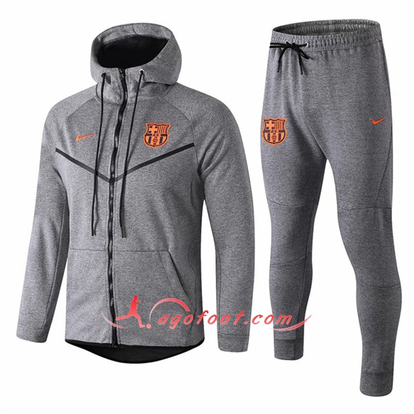 Ensemble Sweat A Capuche Survetement Foot FC Barcelone Gris Floqué 2018 2019