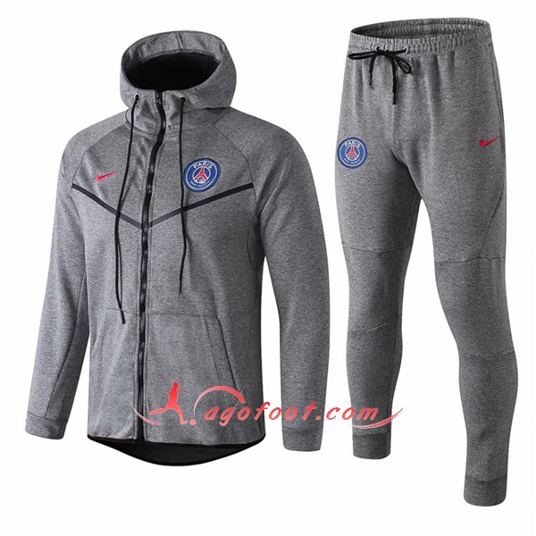 Ensemble Sweat A Capuche Survetement PSG Gris Floqué 2018 2019