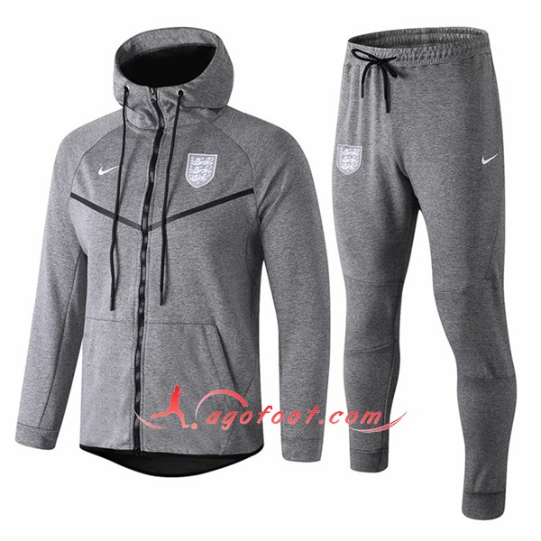 Ensemble Sweat A Capuche Survetement Angleterre Gris Floqué 2018 2019