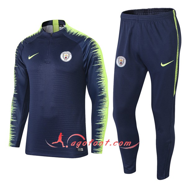Nouveau Survetement De Foot Manchester City foncé Bleu Verte Floqué 2018 2019