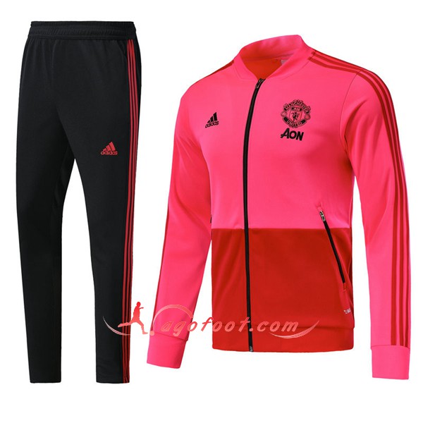 Nouveau Survetement De Foot Manchester United Rouge Rose Floqué 2018 2019