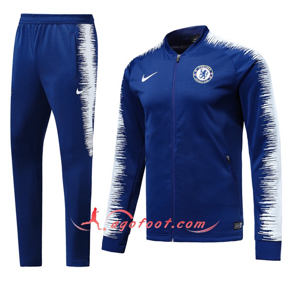 Nouveau Survetement De Foot FC Chelsea Bleu Blanc Floqué 2018 2019