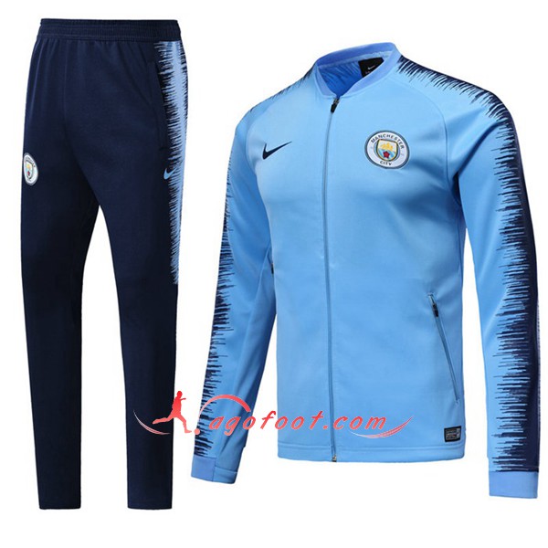 Nouveau Survetement De Foot Manchester City Bleu Noir Floqué 2018 2019