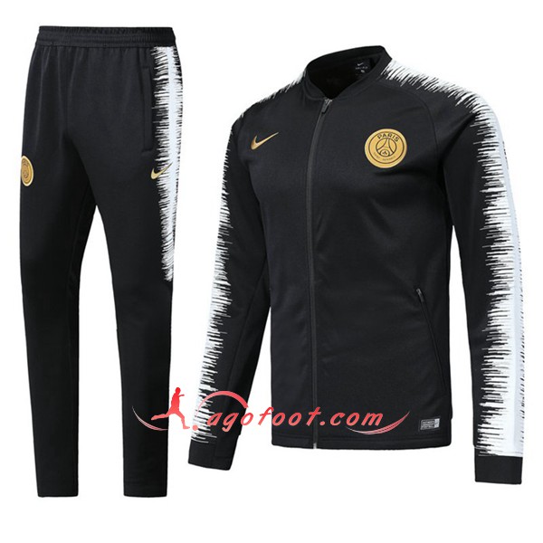 Nouveau Survetement De Foot PSG Noir Blanc Floqué 2018 2019