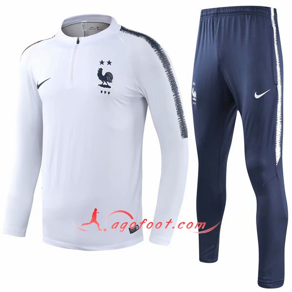 Nouveau Survetement De Foot France 2 Stars Blanc -01 Floqué 2018 2019