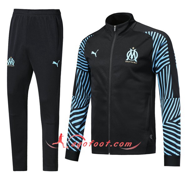 Nouveau Survetement De Foot Marseille Noir Bleu Floqué 2018 2019