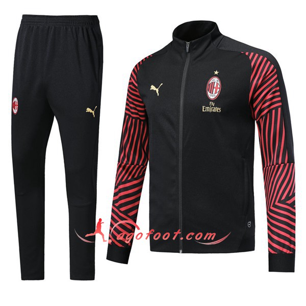 Nouveau Survetement De Foot Milan AC Noir Rouge Floqué 2018 2019