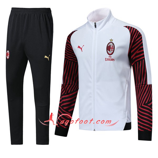 Nouveau Survetement De Foot Milan AC Blanc Rouge Floqué 2018 2019