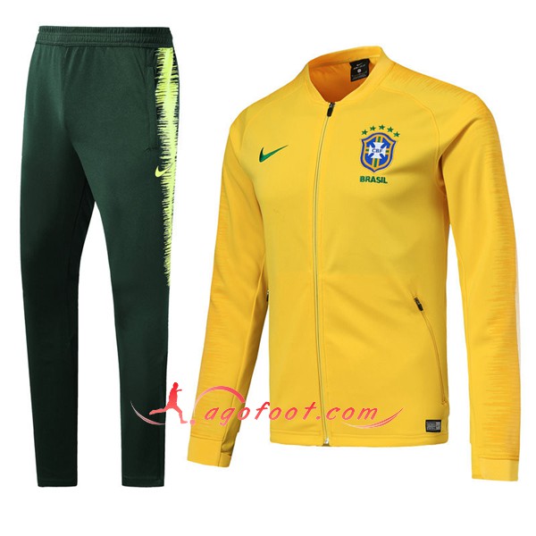 Nouveau Survetement De Foot Bresil Jaune Floqué 2018 2019