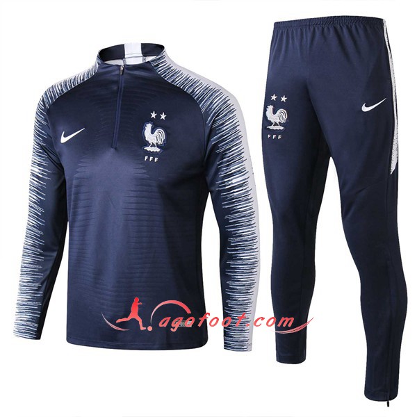 Nouveau Survetement De Foot France 2 Stars foncé Bleu Blanc Floqué 2018 2019