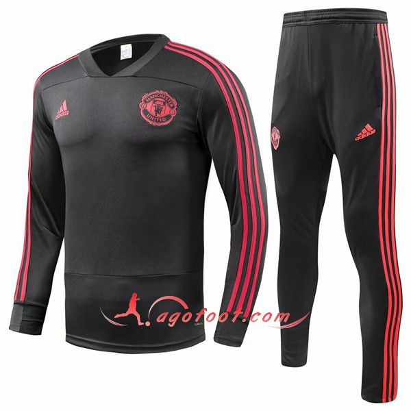 Nouveau Survetement De Foot Manchester United Noir Rouge Floqué 2018 2019