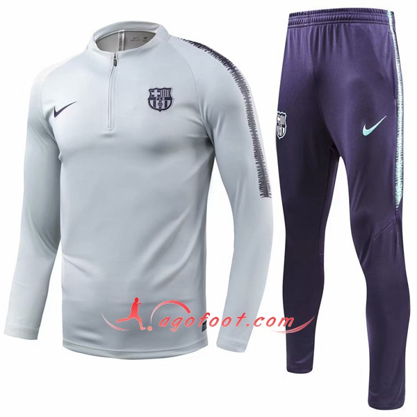 Nouveau Survetement De Foot FC Barcelone Gris Blanc Floqué 2018 2019