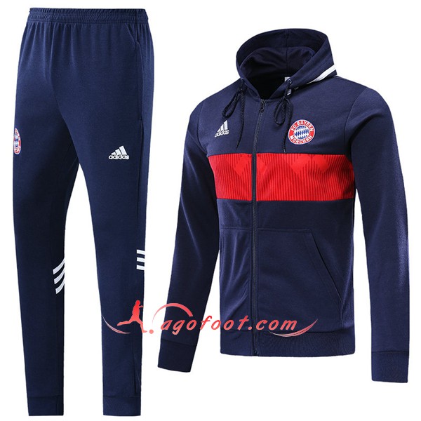 Ensemble Sweat A Capuche Survetement Bayern Munich Bleu Fonce Floqué 2019 2020
