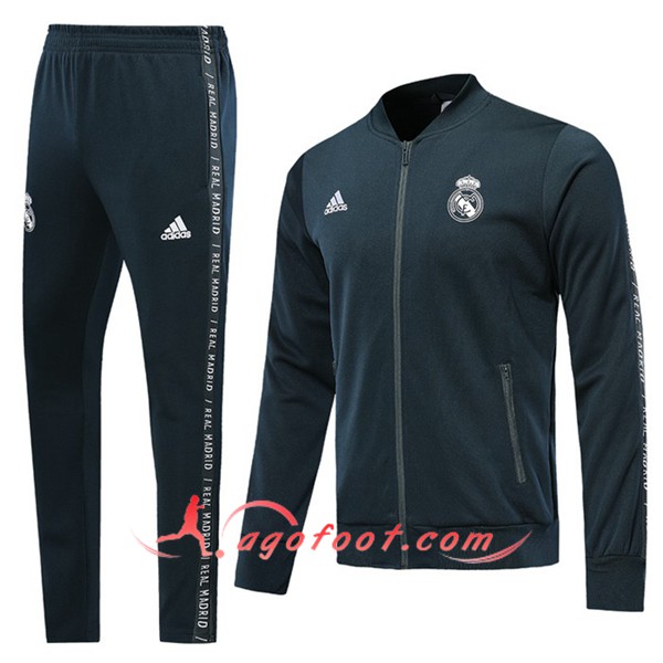 Ensemble Survetement Foot Veste Real Madrid Noir Floqué 2019 2020