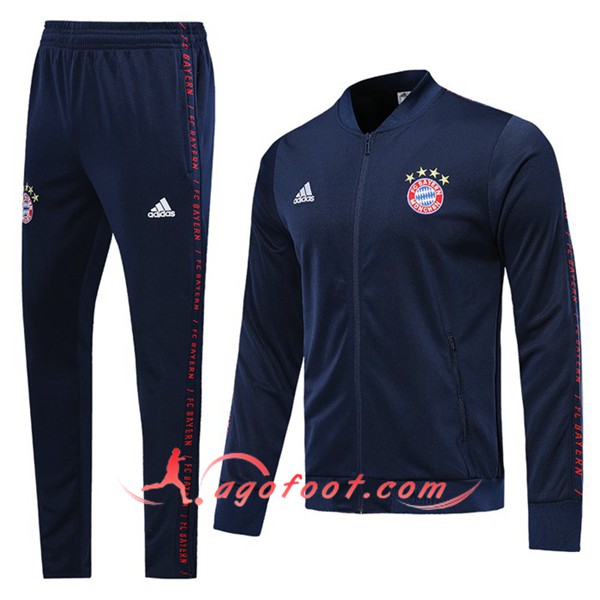 Ensemble Survetement Foot Veste Bayern Munich Bleu Fonce Floqué 2019 2020