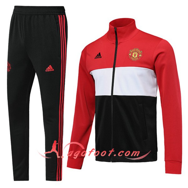 Ensemble Survetement Foot Veste Man Utd Rouge Blanc Noir Floqué 2019 2020