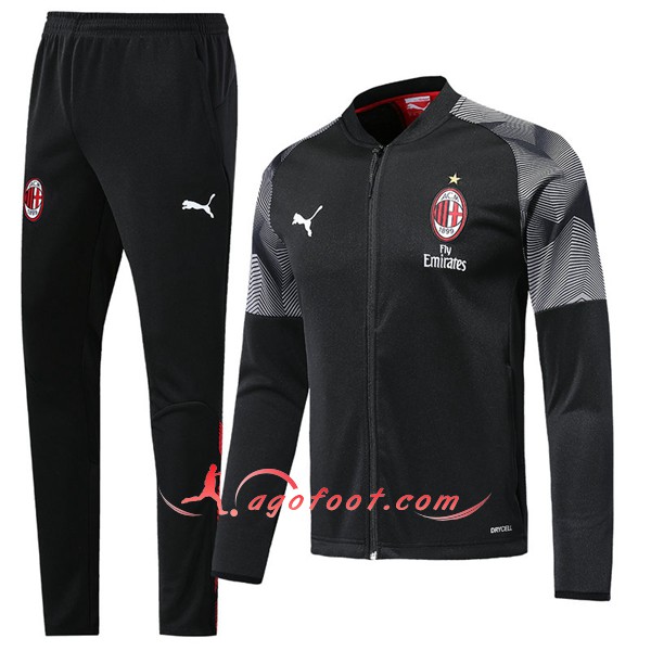 Nouveau Survetement De Foot - Veste Milan AC Noir Floqué 2019 2020