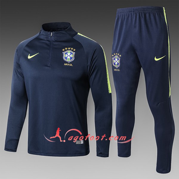 Nouveau Survetement De Foot Bresil Bleu Enfant Marine Floqué 2018 2019