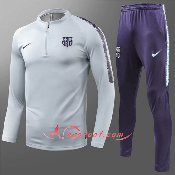Nouveau Survetement De Foot FC Barcelone Enfant Gris Blanc Floqué 2018 2019