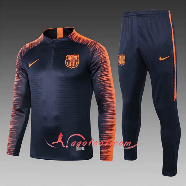 Nouveau Survetement De Foot FC Barcelone Enfant Noir Orange Floqué 2018 2019
