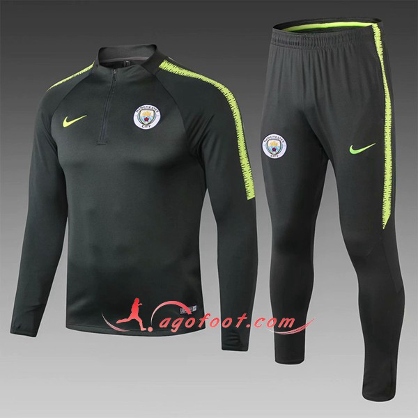 Nouveau Survetement De Foot Manchester City Enfant Noir Verte Floqué 2018 2019