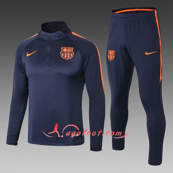 Nouveau Survetement De Foot FC Barcelone Enfant Royal Bleu Orange Floqué 2018 2019