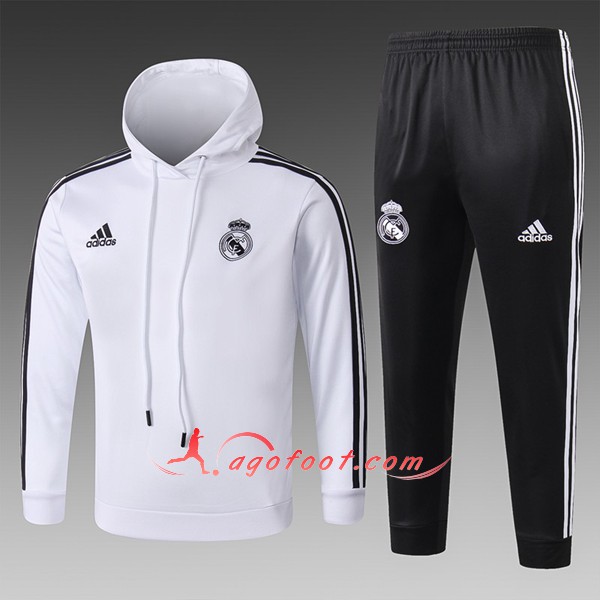 Ensemble Sweat A Capuche Survetement Real Madrid Enfant Blanc Floqué 2018 2019