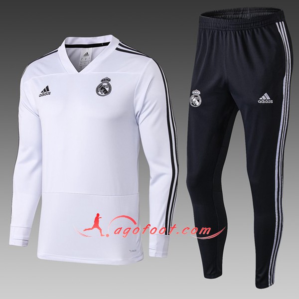 Nouveau Survetement De Foot Real Madrid Enfant Blanc Floqué 2018 2019