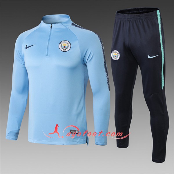 Nouveau Survetement De Foot Manchester City Enfant Light Bleu Floqué 2018 2019
