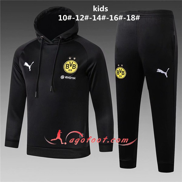 Ensemble Sweat A Capuche Survetement Dortmund BVB Enfant Noir Floqué 2018 2019