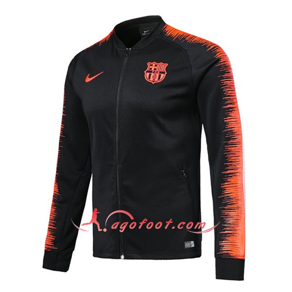 Nouveau Veste De Foot Barcelone Noir Orange Floqué 2018 2019