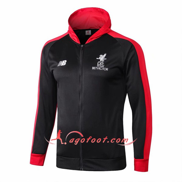 Nouveau Veste De Foot Sweat A Capuche FC Liverpool Noir Rouge Floqué 2018 2019