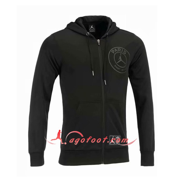 Nouveau Veste De Foot Sweat A Capuche Jordan PSG Noir -02 Floqué 2018 2019