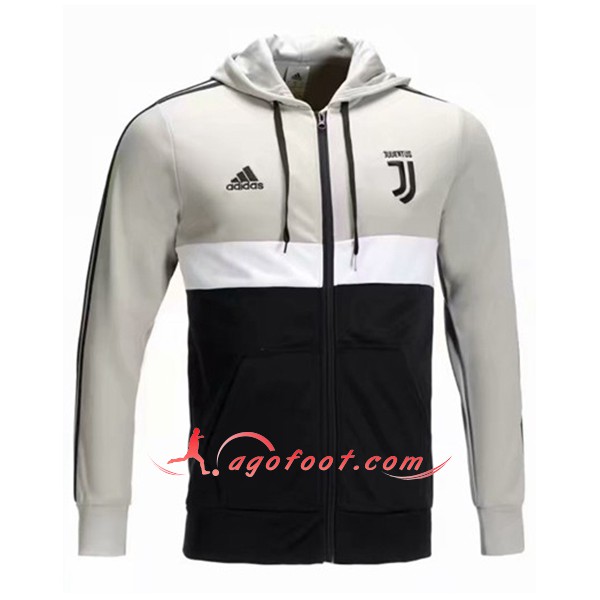 Nouveau Veste De Foot Sweat A Capuche Juventus Noir Gris Blanc Floqué 2018 2019