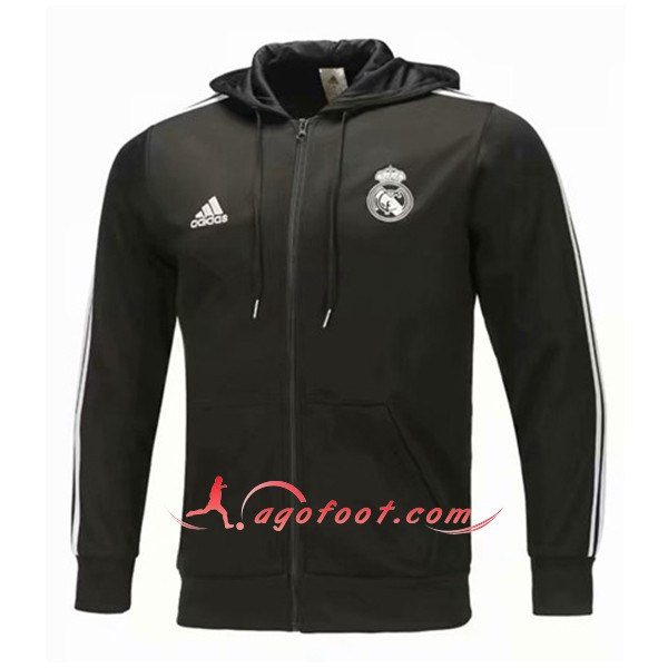 Nouveau Veste De Foot Sweat A Capuche Real Madrid Noir Floqué 2018 2019