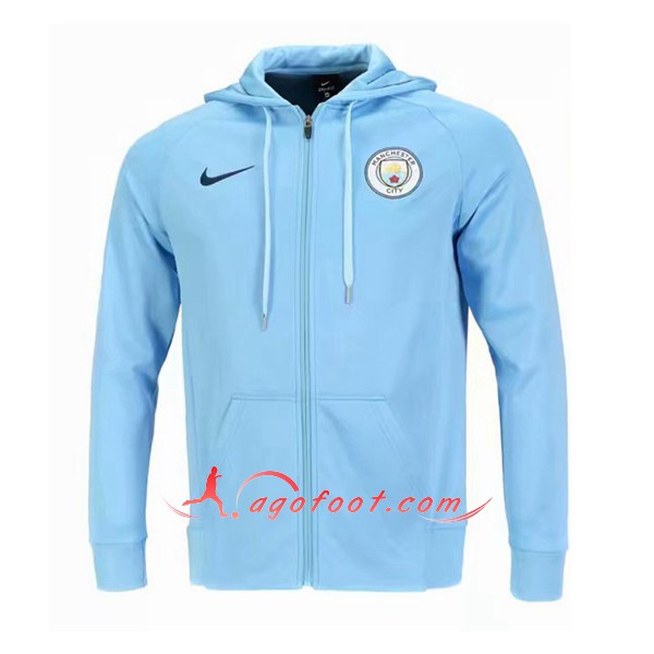 Nouveau Veste De Foot Sweat A Capuche Manchester City Light Bleu Floqué 2018 2019