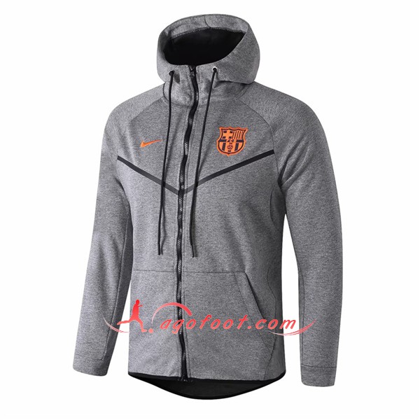 Nouveau Veste De Foot Sweat A Capuche FC Barcelone Gris Floqué 2018 2019