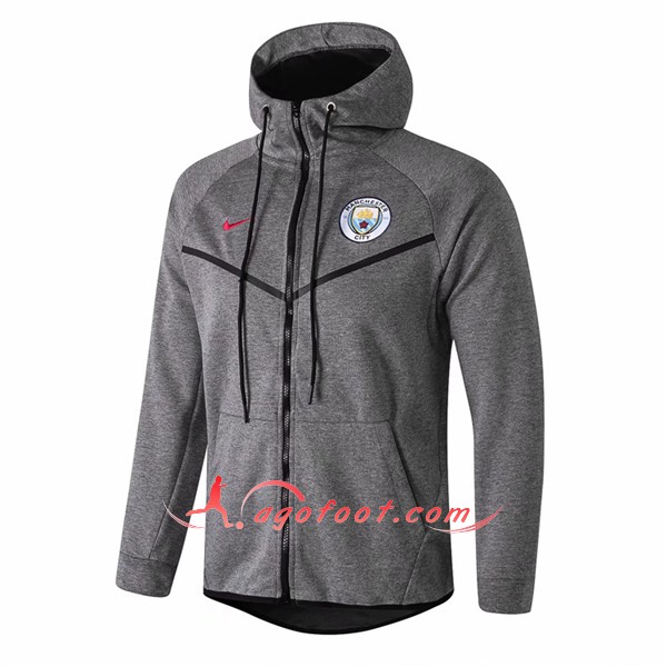 Nouveau Veste De Foot Sweat A Capuche Manchester City Gris Floqué 2018 2019