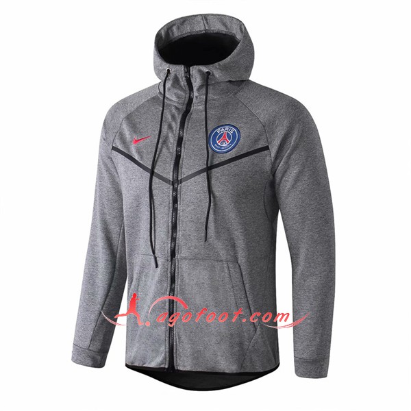Nouveau Veste De Foot Sweat A Capuche PSG Gris Floqué 2018 2019