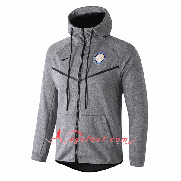 Nouveau Veste De Foot Sweat A Capuche Inter Milan Gris Floqué 2018 2019