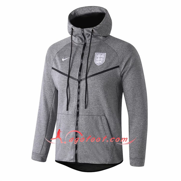 Nouveau Veste De Foot Sweat A Capuche Angleterre Gris Floqué 2018 2019