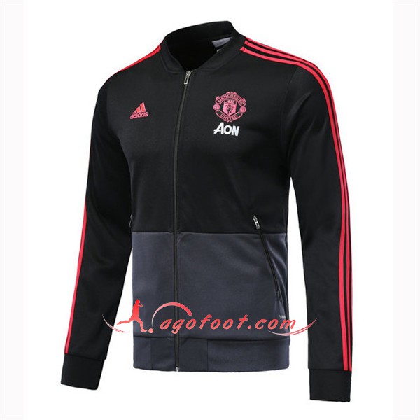 Nouveau Veste De Foot Manchester United Noir Gris Floqué 2018 2019